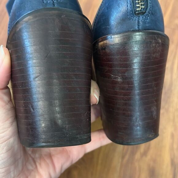 Madewell navy leather low boots booties with fringe chunky heel size 37 - Picture 6 of 7